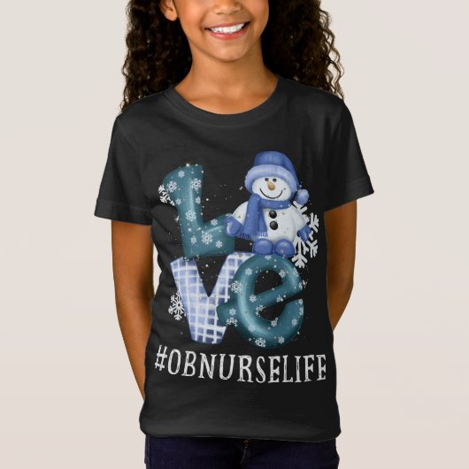 OB Verpleegster Liefde Sneeuwman Xmas Grappig Wint T-shirt (Voorkant)