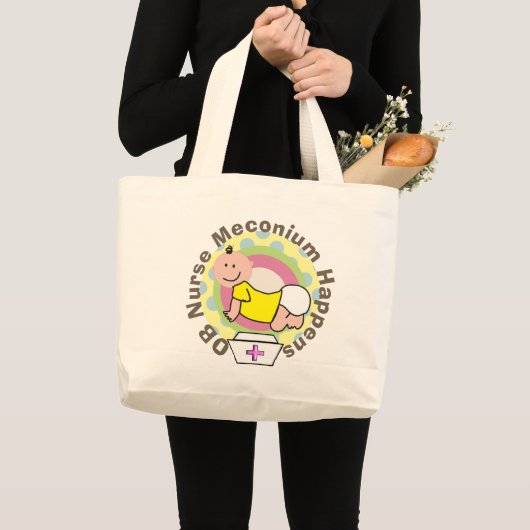 OB Zurse Gifts "Meconium Happens" Grote Tote Bag (Voorkant (product))