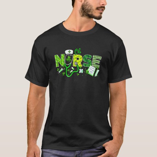 Ob Zuster St Patricks Day Love Stethoscope Rn Nurs T-shirt (Voorkant)