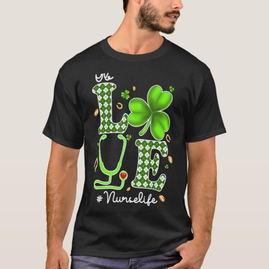 Ob Zuster St Patricks Day Love Stethoscope Rn Nurs T-shirt (Voorkant)