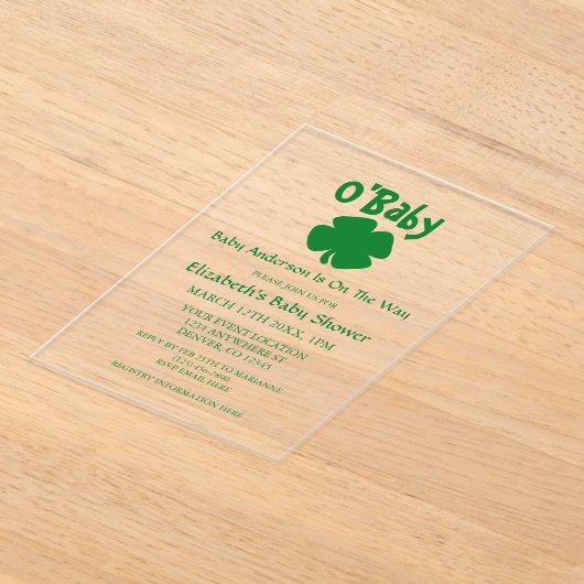 O'Baby St Patrick's Day Baby Shower Acryl Uitnodigingen (Laagn)