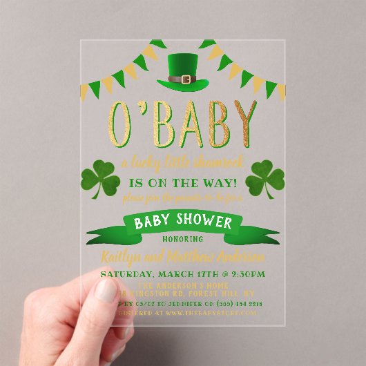 O'Baby St. Patrick's Day Baby shower Acryl Uitnodigingen (Insitu (Draagbaar))