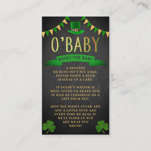 O'Baby St. Patrick's Day Baby shower Book Request Informatiekaartje (Voorkant)