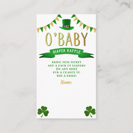 O'Baby St. Patrick's Day Baby shower Diaper Raffle Informatiekaartje (Voorkant)