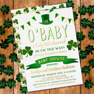 O'Baby St. Patrick's Day Baby Shower Echt Folie Uitnodiging