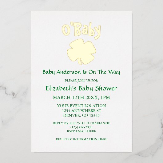 O'Baby St Patrick's Day Baby shower Folie Uitnodiging (Voorkant)