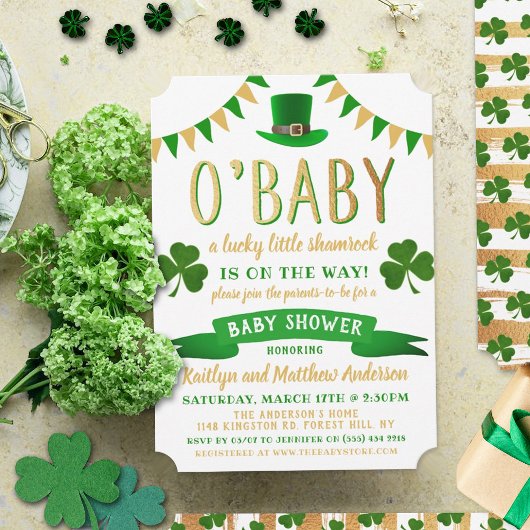 O'Baby St. Patrick's Day Baby Shower Invitations Kaart