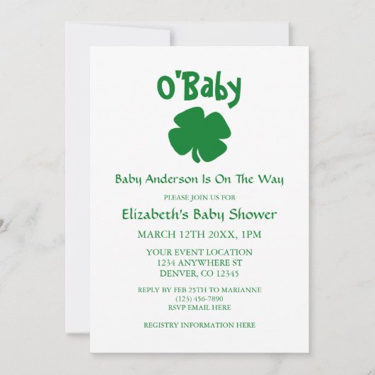 O'Baby St Patrick's Day Baby shower Kaart (Voorkant)