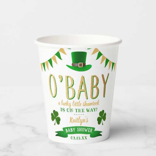 O'Baby St. Patrick's Day Baby shower Papieren Bekers (Achterkant)
