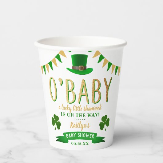 O'Baby St. Patrick's Day Baby shower Papieren Bekers (Voorkant)