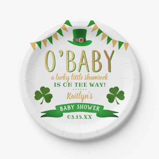 O'Baby St. Patrick's Day Baby shower Papieren Bordje (Voorkant)
