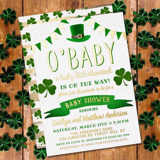 O'Baby St. Patrick's Day Baby shower Real Folie Uitnodiging