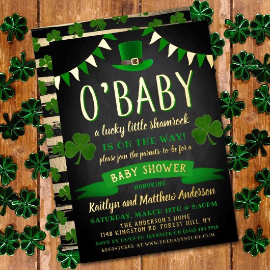 O'Baby St. Patrick's Day Baby shower Real Folie Uitnodiging
