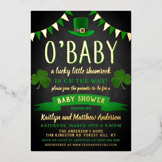 O'Baby St. Patrick's Day Baby shower Real Folie Uitnodiging (Voorkant)