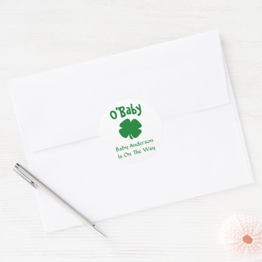 O'Baby St Patrick's Day Baby shower Ronde Sticker (Envelop)