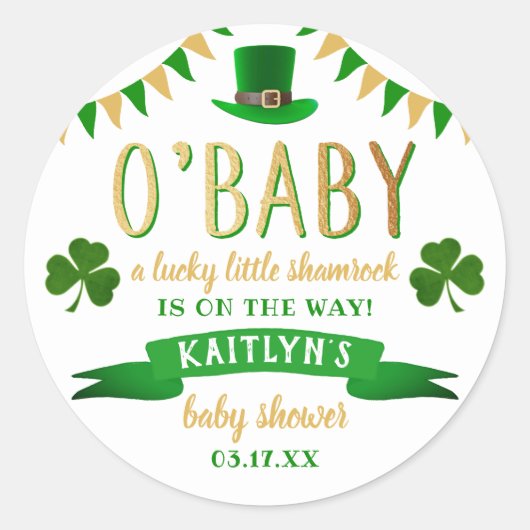 O'Baby St. Patrick's Day Baby shower Ronde Sticker (Voorkant)