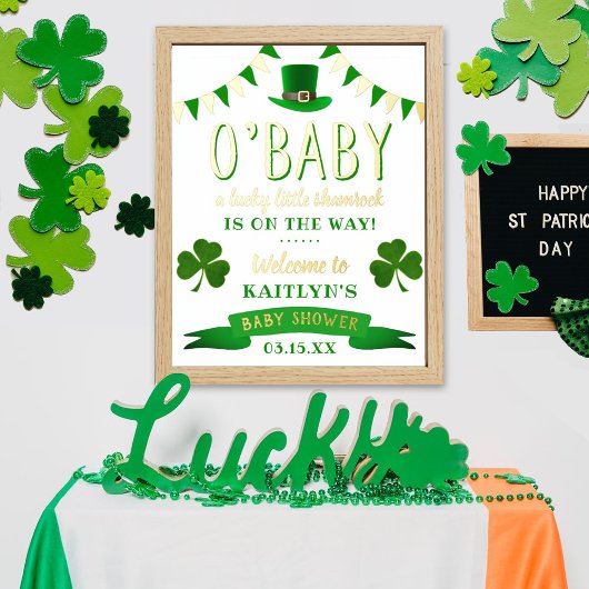 O'Baby St. Patrick's Day Baby shower Welkom Folie Afdrukken