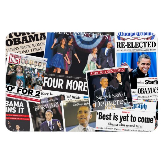 Obama 2012 krantenkop magneet (Horizontaal)