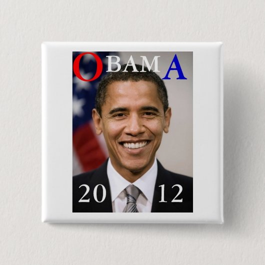 OBAMA 2012 VIERKANTE BUTTON 5,1 CM (Voorkant)