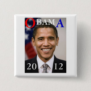 OBAMA 2012 VIERKANTE BUTTON 5,1 CM