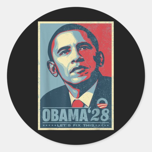 Obama 2028 gaat dit oplossen ronde sticker (Voorkant)