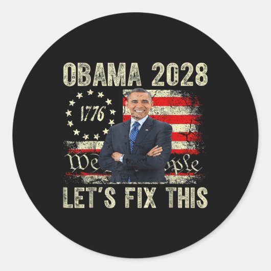 Obama 2028 gaat dit oplossen ronde sticker (Voorkant)