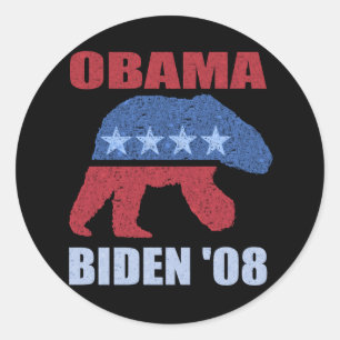 Obama Biden '08 Polar Beer Bumpersticker Democraat Ronde Sticker