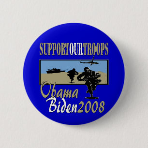 Obama Biden steunt onze troepenmacht Ronde Button 5,7 Cm