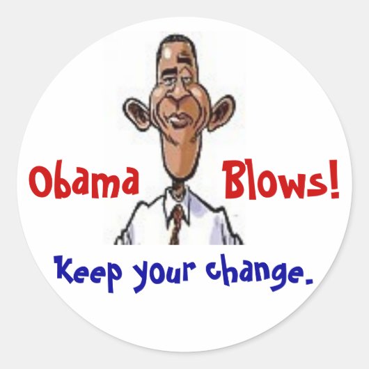 Obama blaast! ronde sticker (Voorkant)