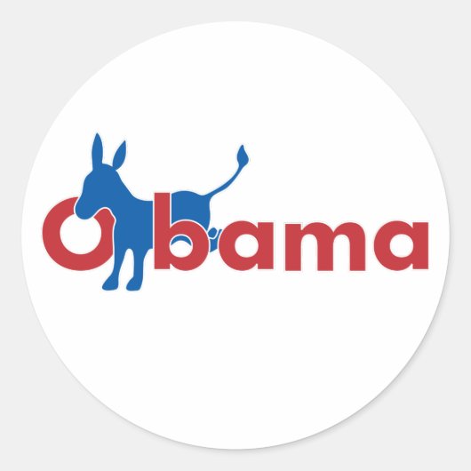 Obama Blauwe Ezel - witte omtrek Ronde Sticker (Voorkant)