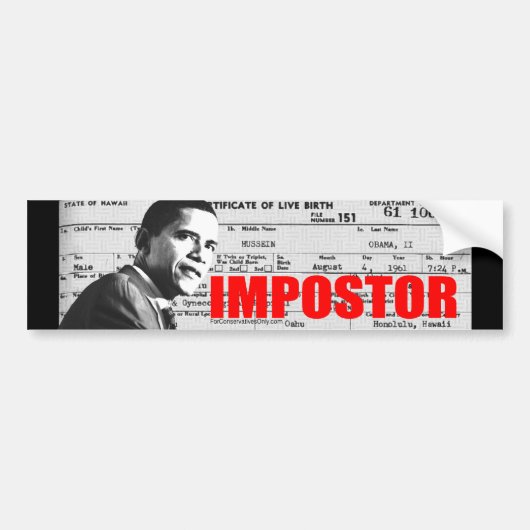 Obama de Impostor Bumpersticker (Voorkant)