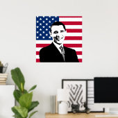 Obama en de Amerikaanse vlag Poster (Thuiskantoor)