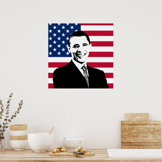 Obama en de Amerikaanse vlag Poster (Keuken)