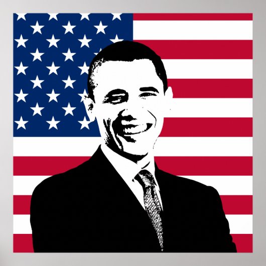 Obama en de Amerikaanse vlag Poster (Voorkant)