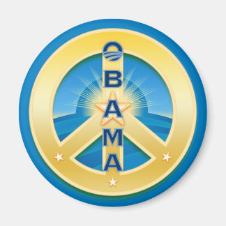 Obama GoldStar Vredesmagneet, rond op blauw Magneet