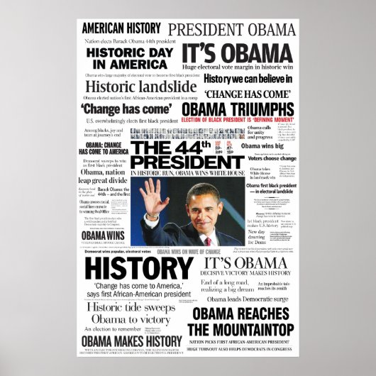Obama: Het 44e President Headline Collage Poster (Voorkant)
