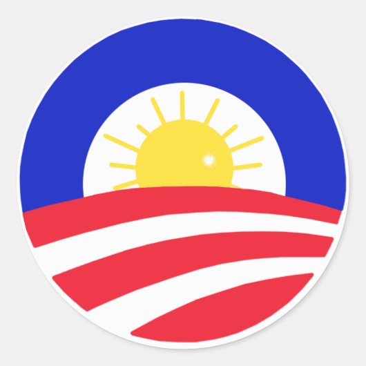 Obama hier komt de zon ronde sticker (Voorkant)