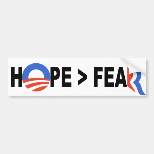 Obama Hope Greater dan Fear Romney 2012 Bumpersticker (Voorkant)