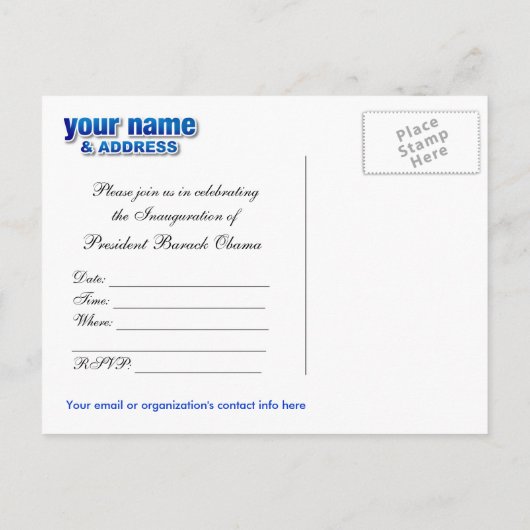 Obama Inauguration Party Invitation Briefkaart (Achterkant)