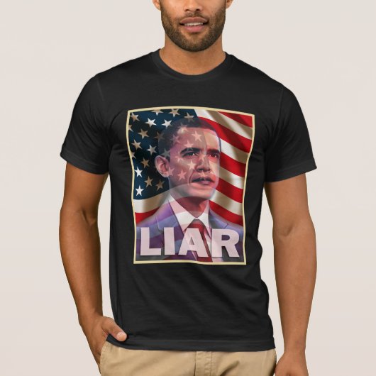 Obama maakt me bang - Hij is een leugenaar T-shirt (Voorkant)