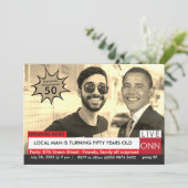 Obama Mannen Funny TV News 50th Birthday Kaart (Staand voorkant)