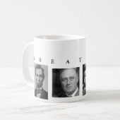 OBAMA-MOK: GREATNESS Lincoln FDR JFK Obama Koffiemok (Voorkant links)