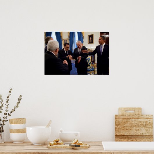 Obama ontmoet Netanyahu & Mubarak in het Witte Hui Poster (Keuken)
