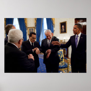 Obama ontmoet Netanyahu & Mubarak in het Witte Hui Poster