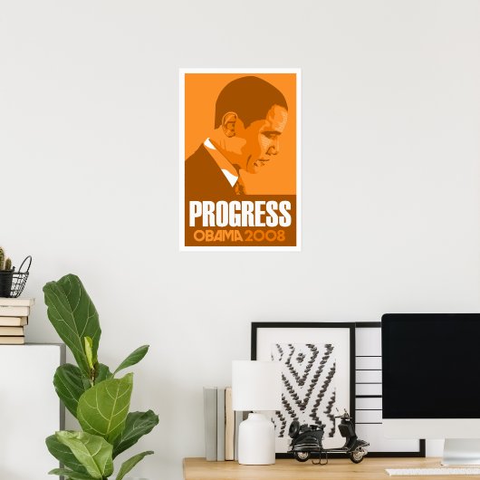 Obama - Oranje Poster van Progress donker (Thuiskantoor)