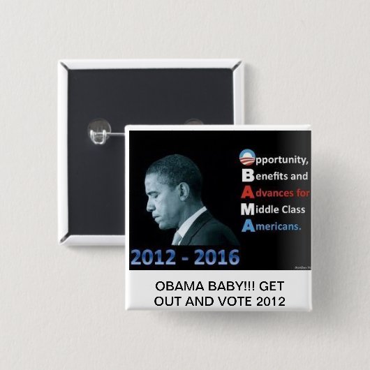 OBAMA PINS VIERKANTE BUTTON 5,1 CM (Voorkant /achterkant)