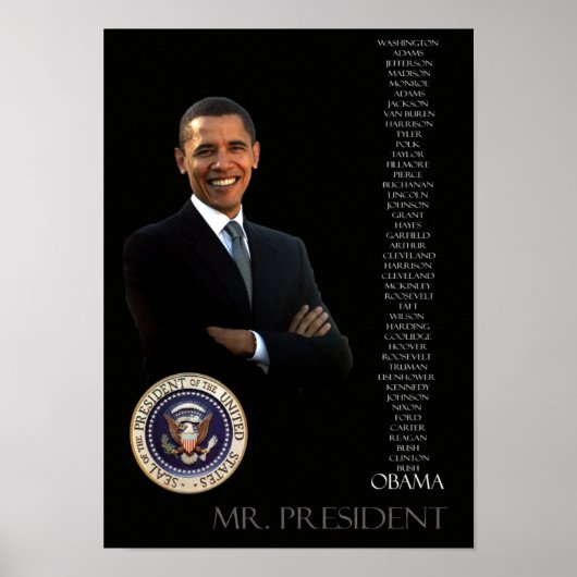 Obama Poster - lijst van alle 44 presidenten (Voorkant)