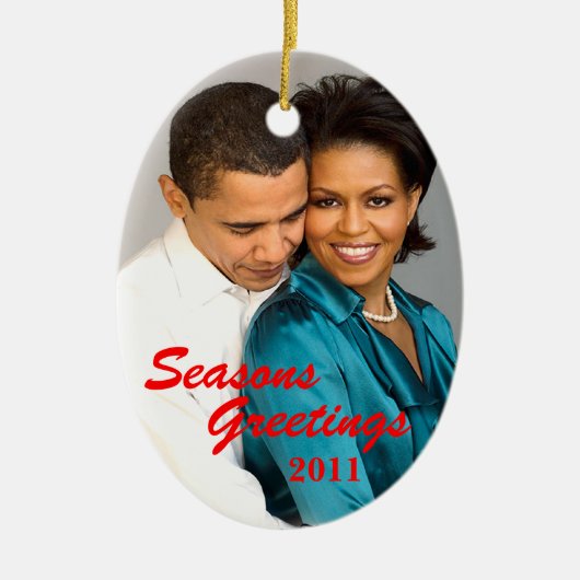 Obama Seasons Greetings Keramisch Ornament (Voorkant)