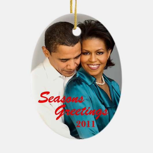 Obama Seasons Greetings Keramisch Ornament (Achterkant)