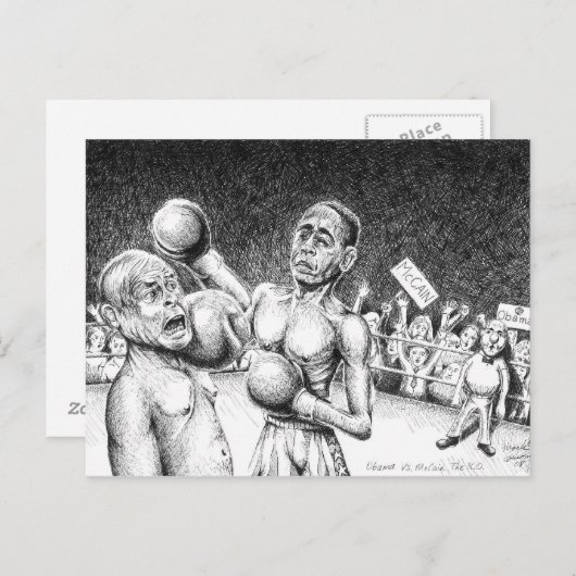 Obama tegen McCain, de K.O. Briefkaart (Voorkant / Achterkant)